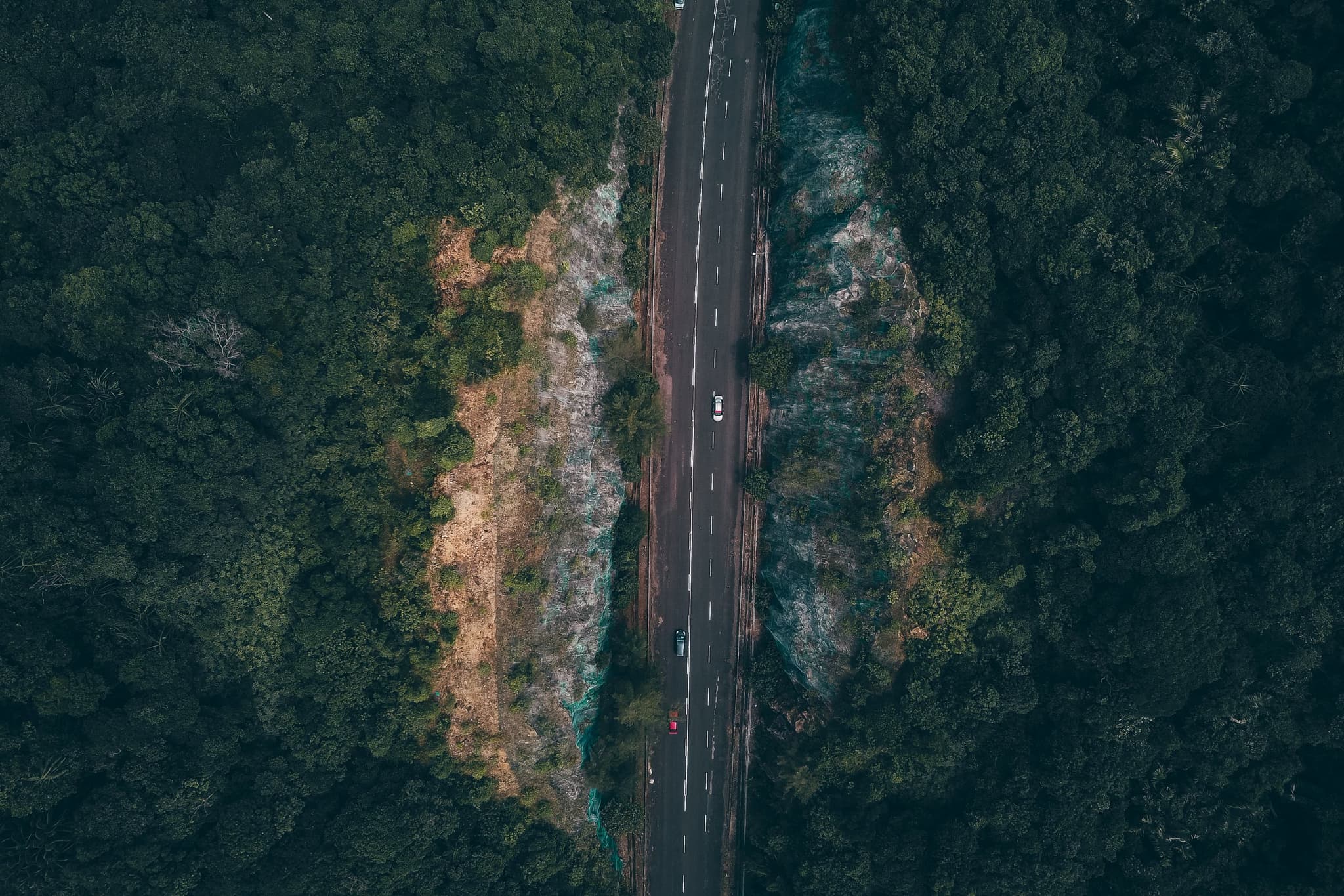 A straight road through the jungle, seen from the air
