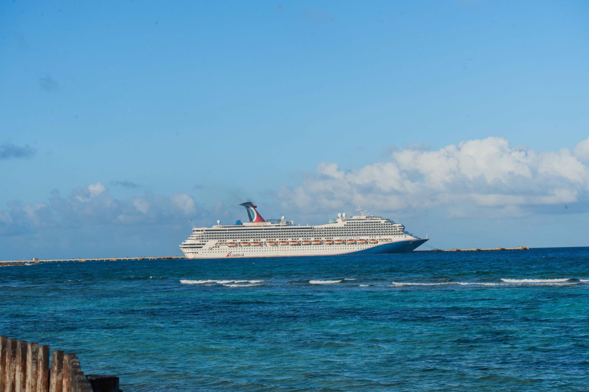 Cruise ship docked at a pier in the Mexican Caribbean