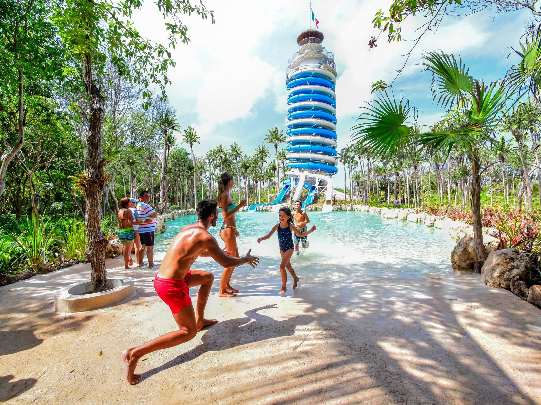 Children playing in a water park