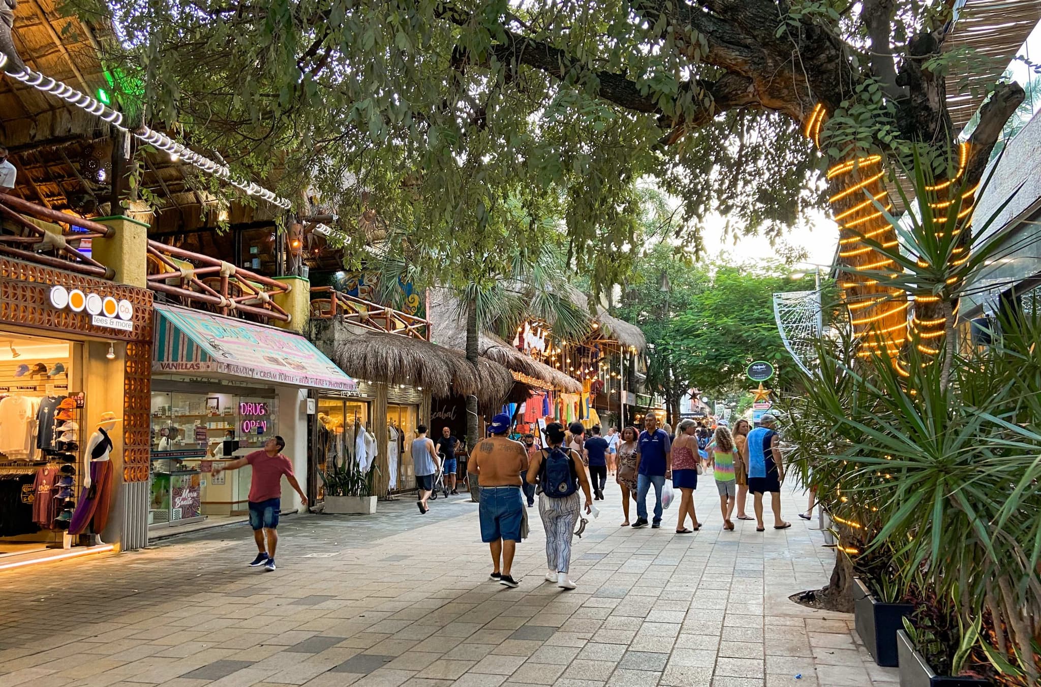 People walking along Fifth Avenue in Playa del Carmen