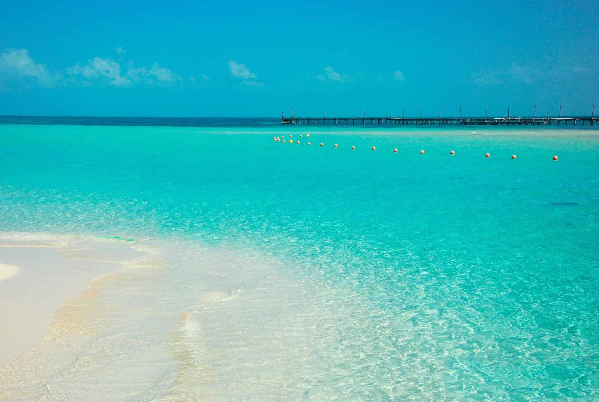 Sandbar and shallow turquoise water in Costa Mujeres