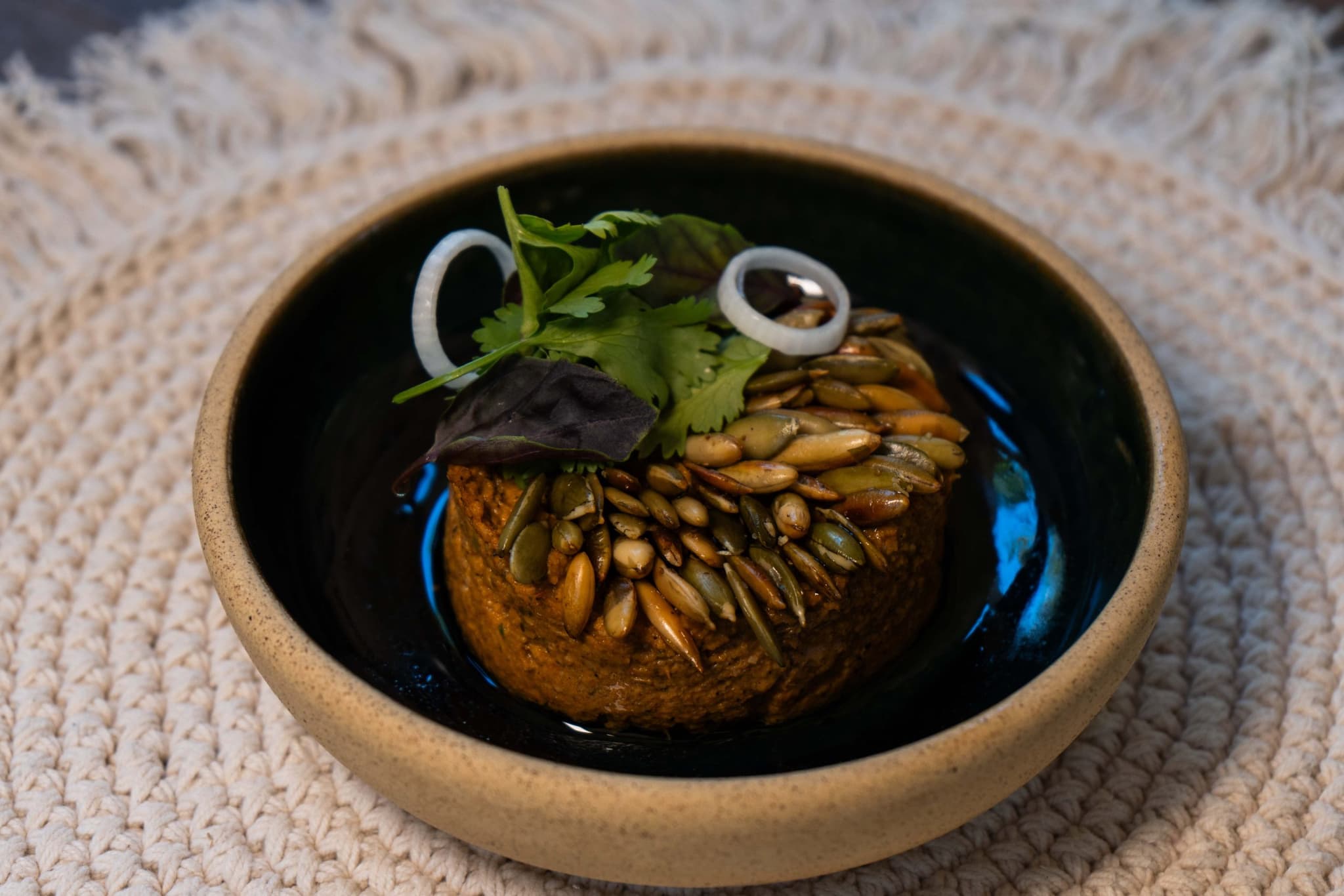 Plate of contemporary cooking served at a restaurant in Bacalar