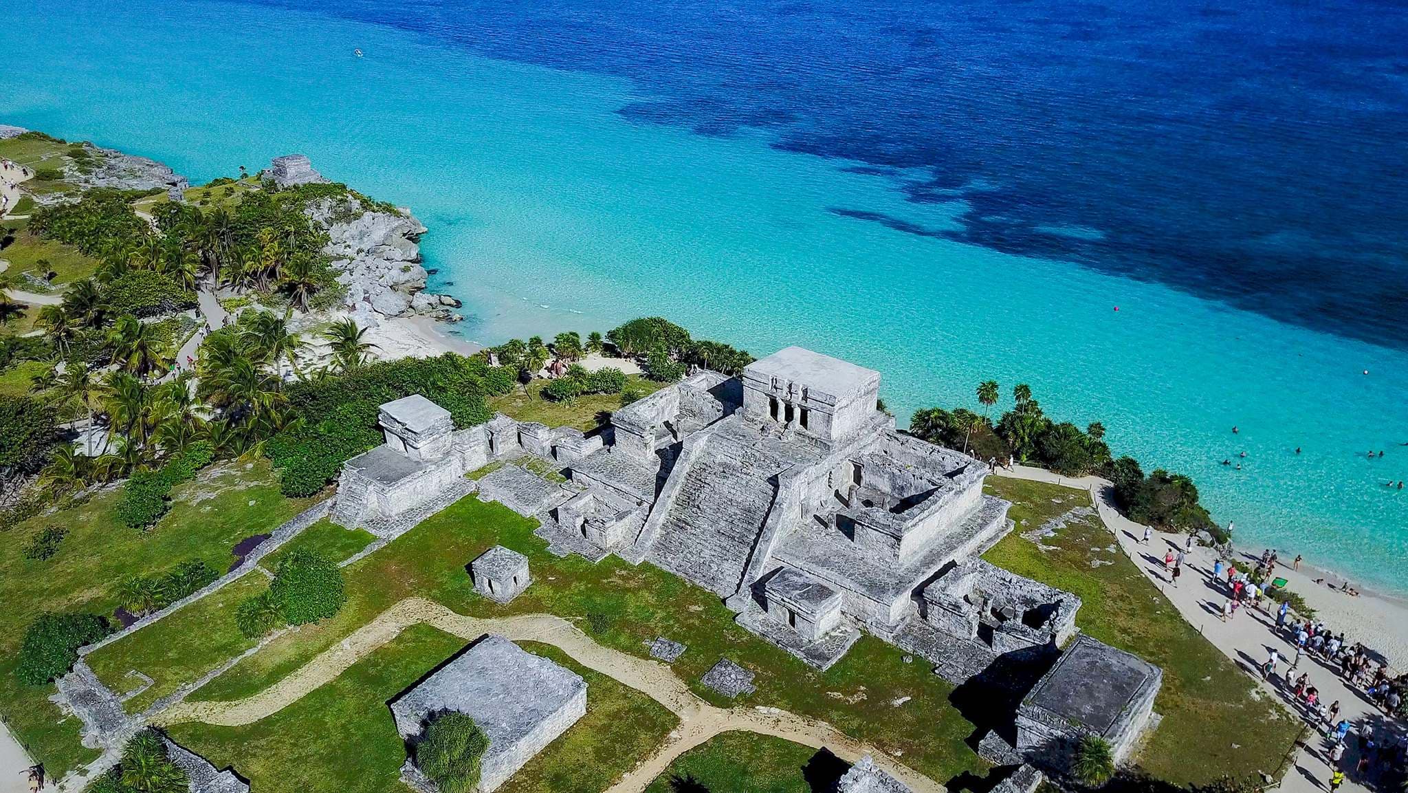 Tulum archaeological site above the Caribbean Sea